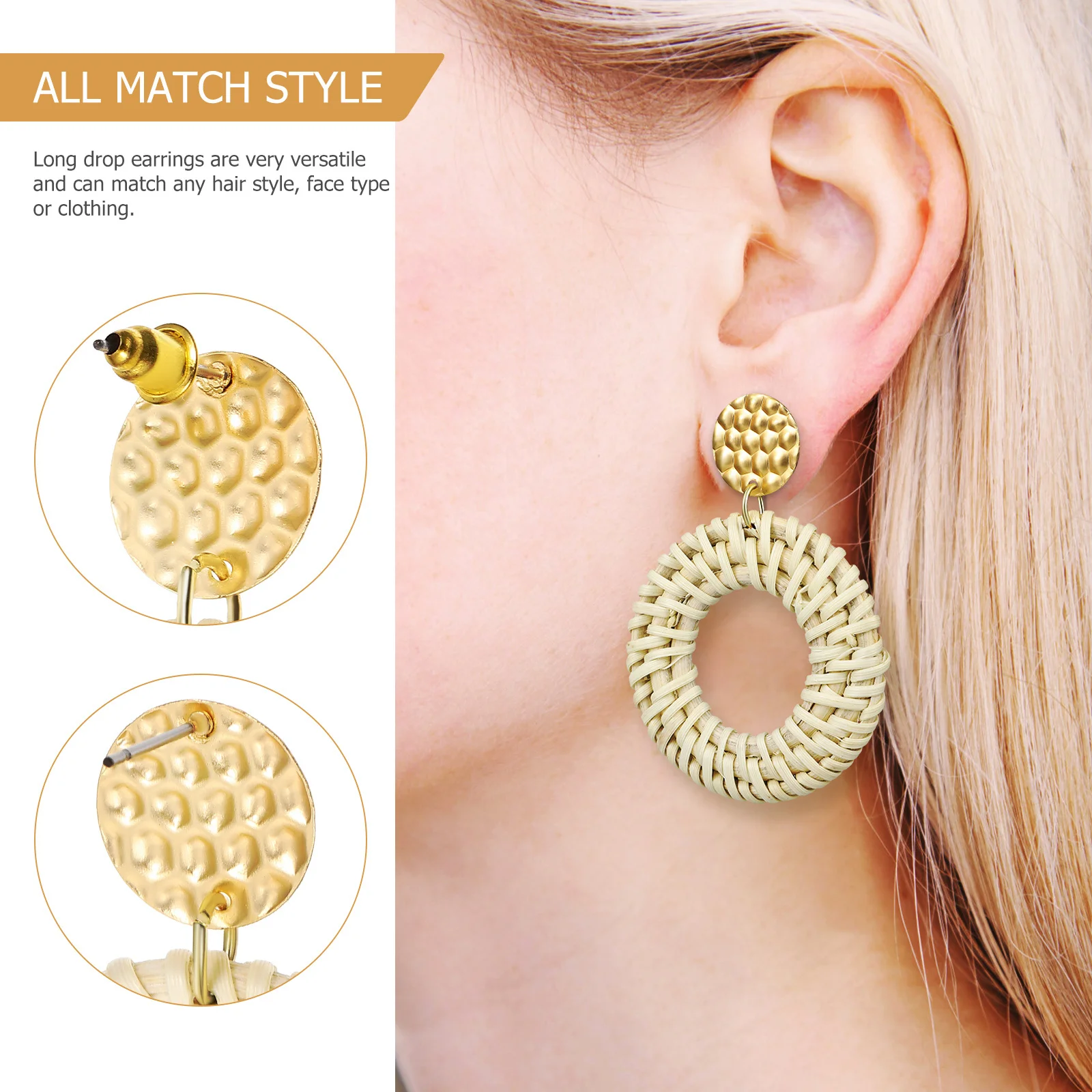 

3Pairs Woven Rattan Earrings Vintage Bohemian Dangle Earrings for Women Braided Straw Summer Statement Jewelry