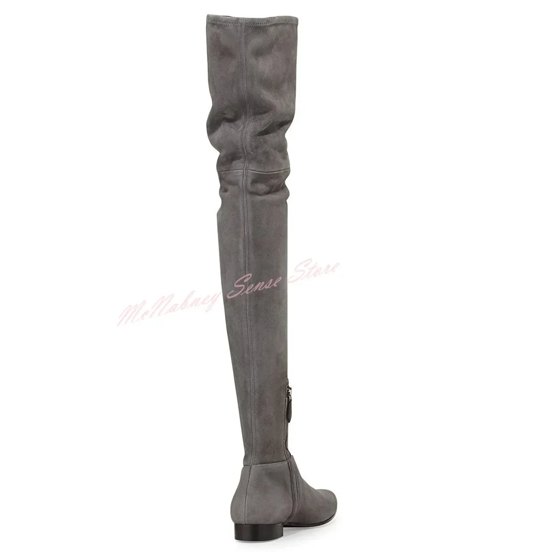 Round Toe Flat with Boots Over The Knee Solid Leather New Style Boots Women Sexy Shoes Winter Party Casual Designer Side Zipper