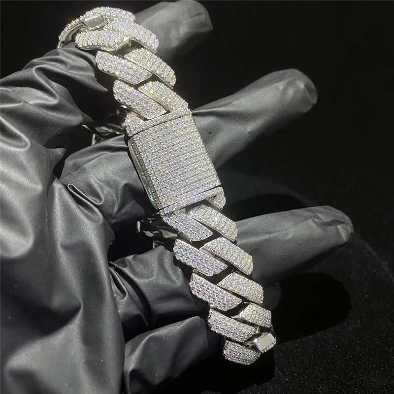 18mm Three Row Diamond Exploded Mayami Cuban Chain for Men and Women 925silver Full Set Moissanite Cuban Chain Necklace Bracelet