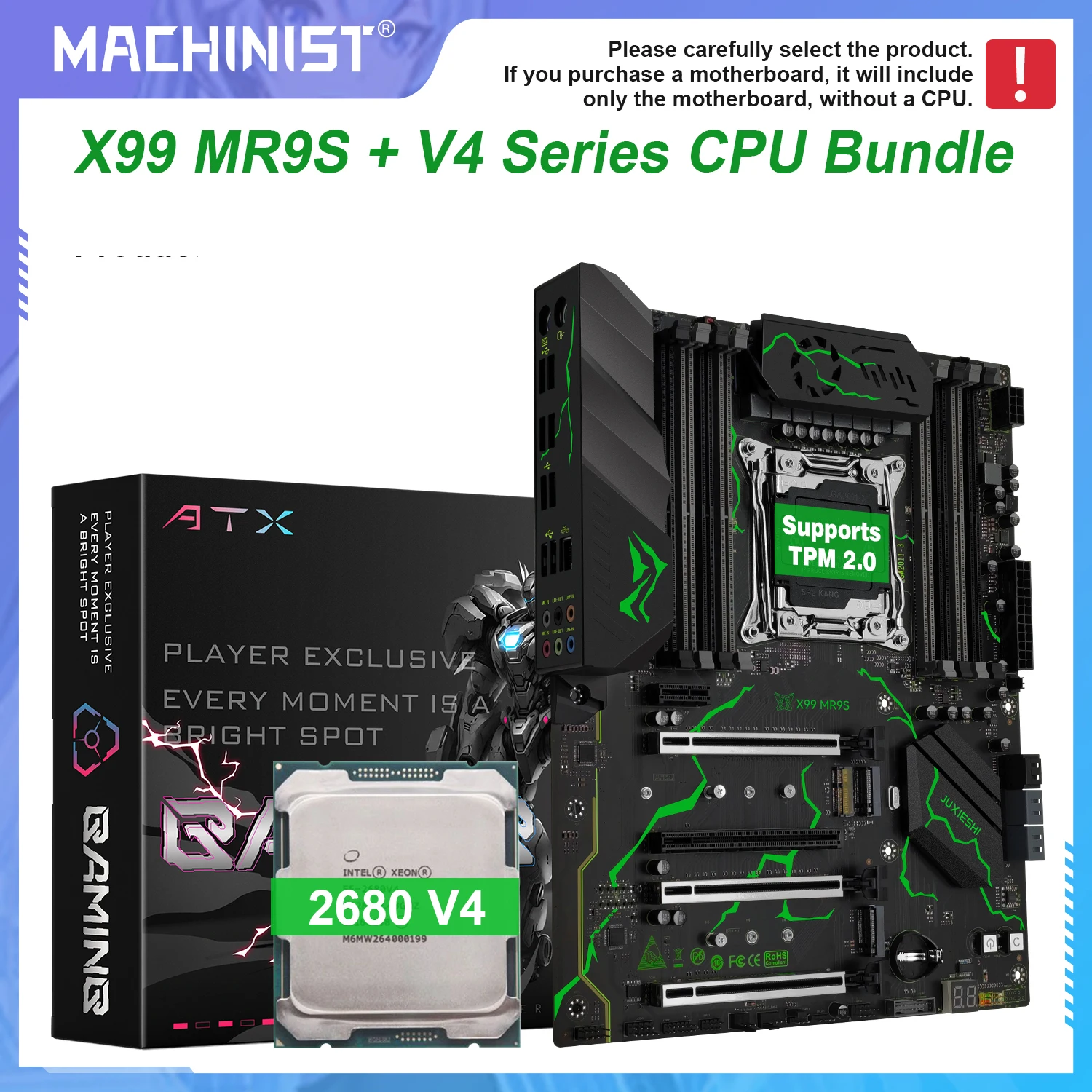 MACHINIST X99 MR9S Motherboard Optional Kit LGA2011-3 Xeon E5 2680 V4 CPU DDR4(MAX 256GB)NVME SATA WIFI M.2 Four-channel tpm2.0