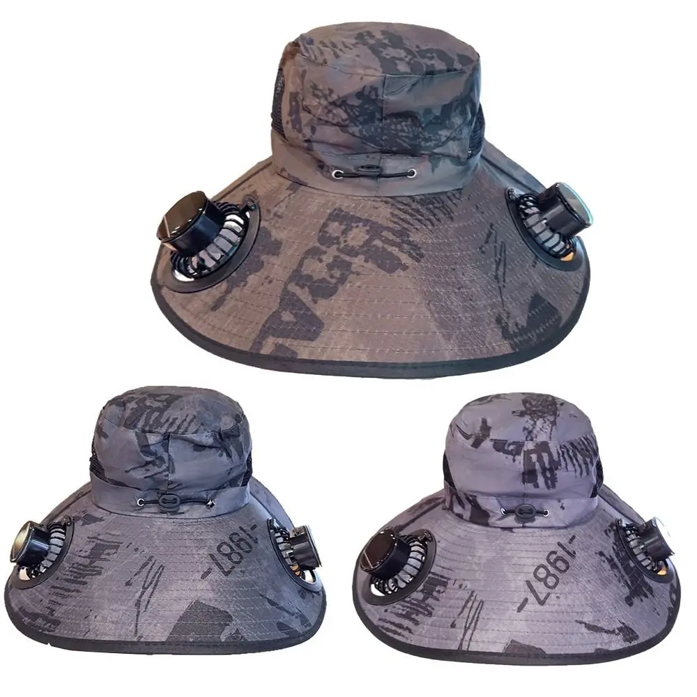 

UV Protection Sun Hat with Solar Fan Adjustable Camouflage Wide Brim Sun Cap Dual Cooling Fan Breathable Mesh