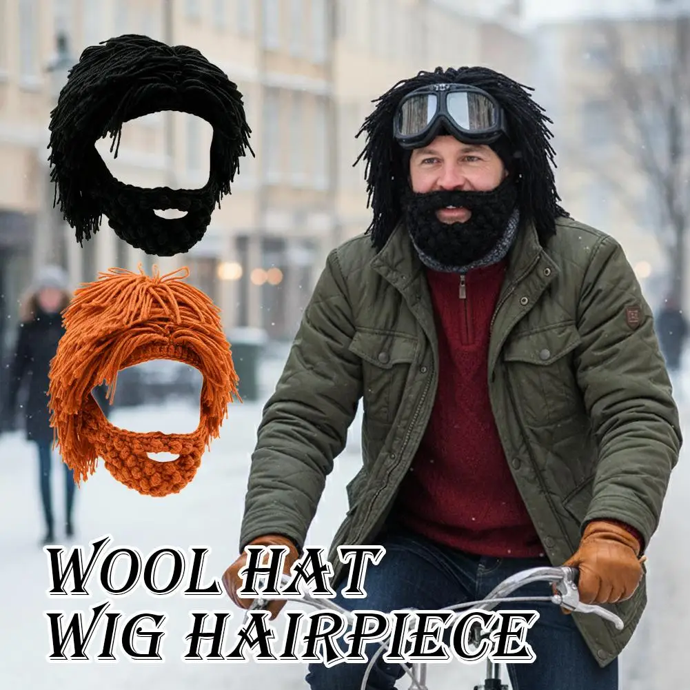 

Hand woven caveman urinal cap with beard, kept warm in winter, worn on ski bikes