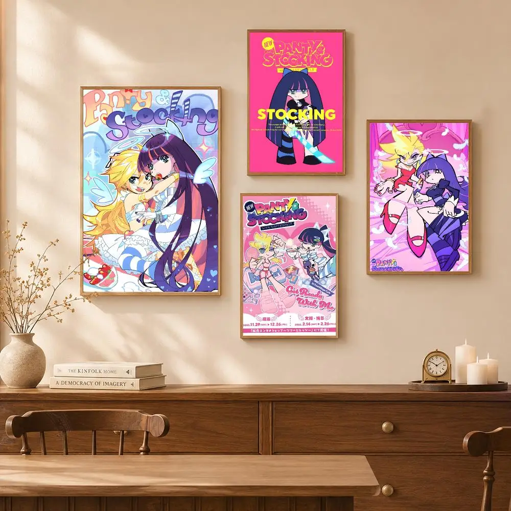 Ecchi Anime P-Panty & Stocking Poster Self-Adhesive Wall Art Poster HD Waterproof PP Bedroom Cafe Gym Home Decor Gift