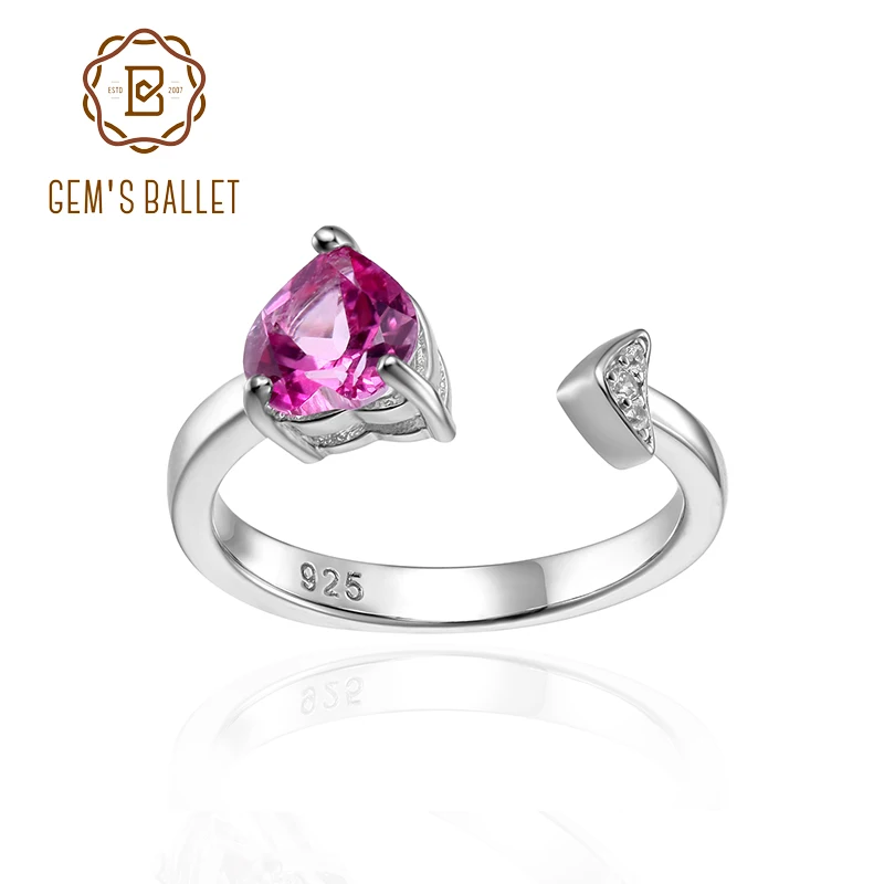 GEM'S BALLET Natural Heart Pink Topaz Gemstone Women's Ring 925 Sterling Silver You and Me Ring/Toi Et Moi Adjustable Open Ring