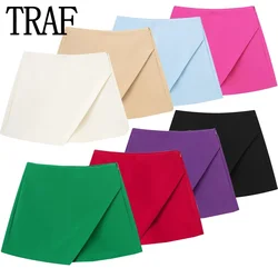 TRAF 2024 Multicolour Women's Skort High Waist Mini Skirt Shorts Woman Fashion Asymmertic Short Skirts For Women Casual Shorts