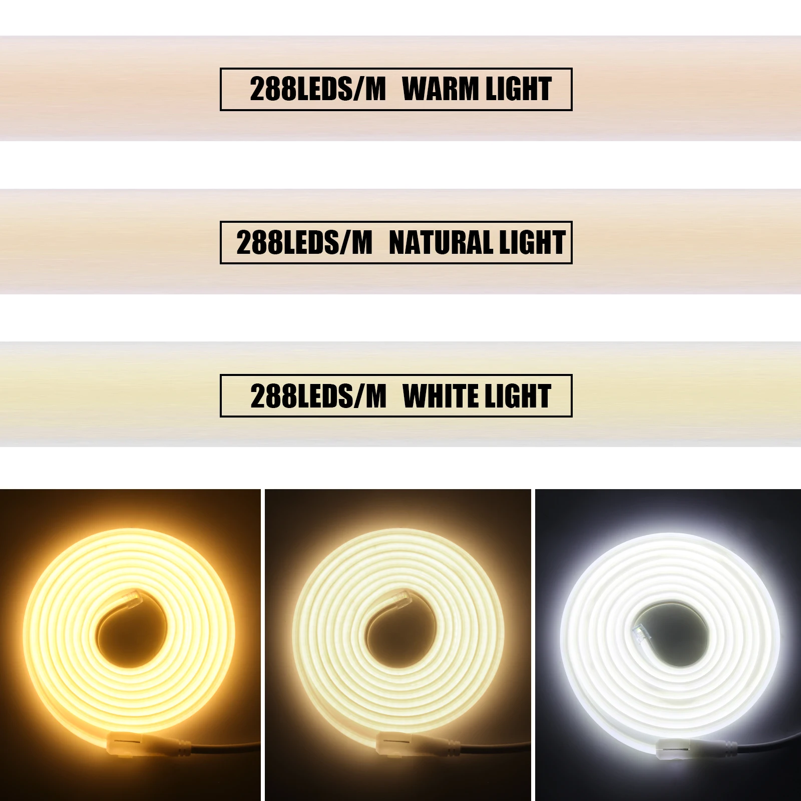 220V COB LED Strip Neon Light High Bright 288leds/M CRI RA90 Waterproof Ribbon LED Tape with Switch for Outdoor Kitchen Lighting