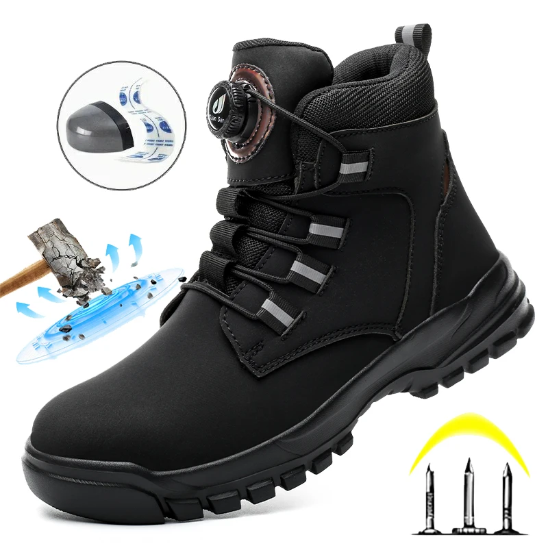 Waterproof Work Boots Steel Toe Anti-Smash Protective Shoes Unisex Outdoor Slip Resistant Mens Indestructible Shoes Size 36-47