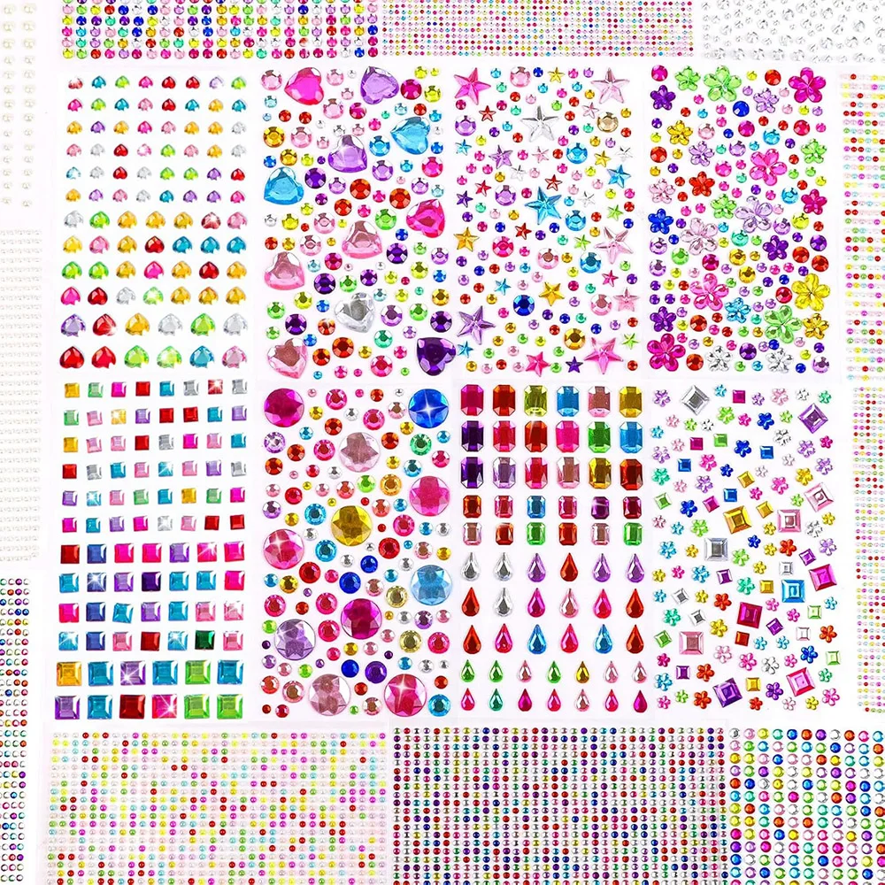 635-2774pcs Gem Stickers Jewel DIY Crafts Self Adhesive Various Shape Rhinestone Face Jewelry Acrylic Sparkle Party Holiday Gift