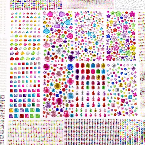 635-2774pcs Gem Stickers Jewel DIY Crafts Self Adhesive Various Shape Rhinestone Face Jewelry Acrylic Sparkle Party Holiday Gift