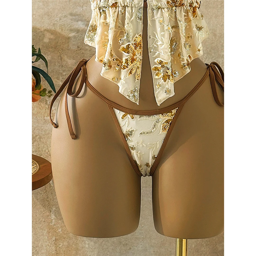 Glitzer-Pailletten-Bedruckter Tankini-Neckholder-Bikini Damen-Badeanzug Zweiteiliger Bikini-Set Badebekleidung Badeanzug Schwimmen V8067 – Detail 11