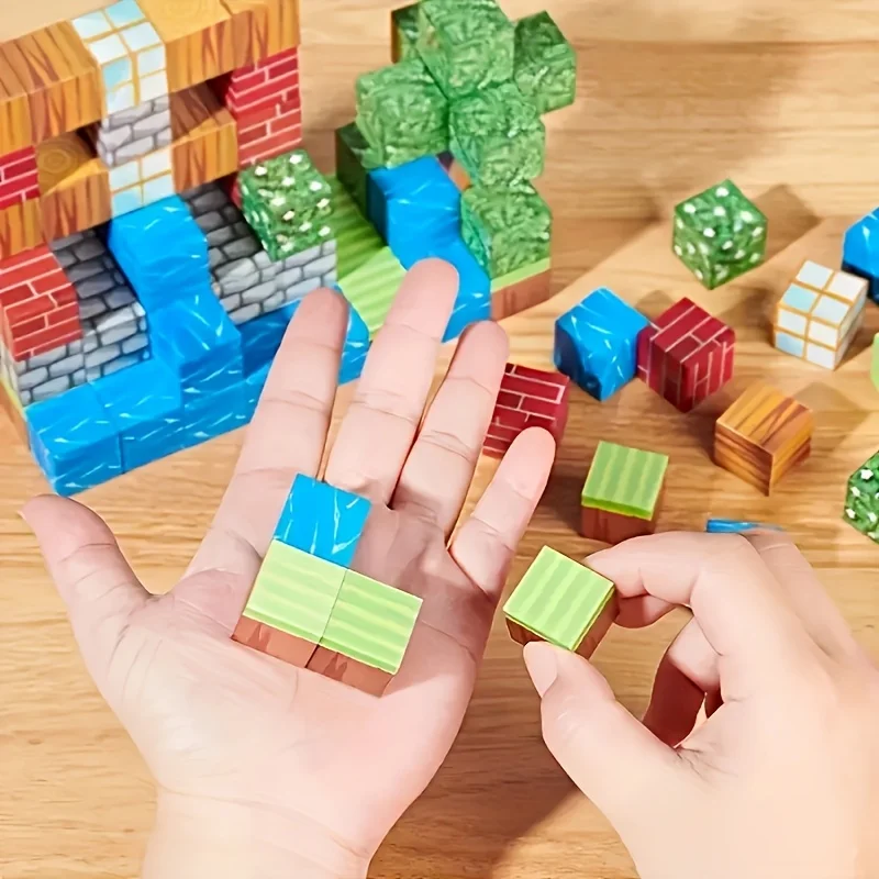 Mine World Cube Magnet SetMagnetic Building Blocks  for Kid Age 3+ DIY Model Children Order a Gift With  Mini Doll Figures