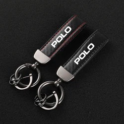 Leather car keychain Horseshoe Buckle Jewelry for Volkswagen VW Polo 6R 6N 6N2 6C 9N 9N3 Rline R Line Auto Accessories