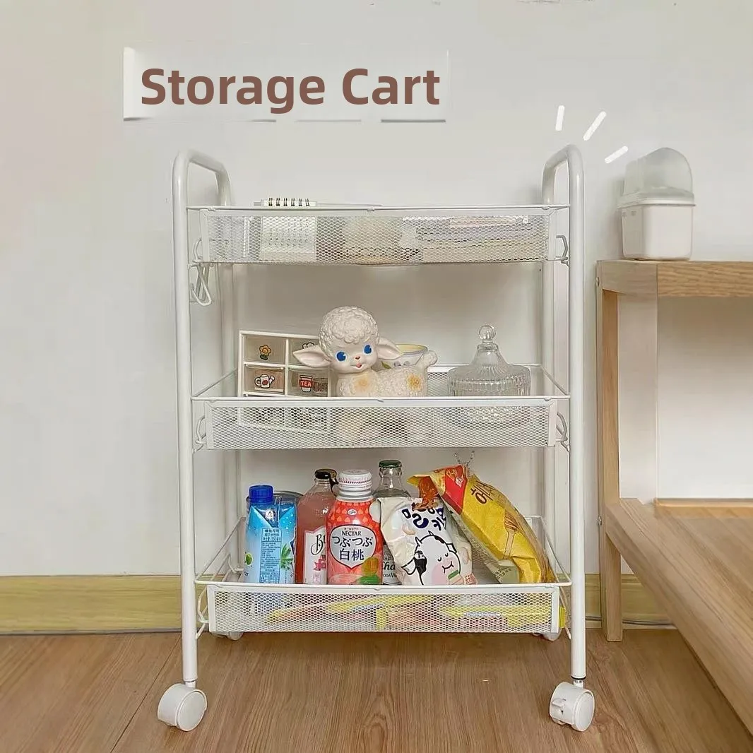 Black Iron Multi-layer Floor-standing Storage Rack Kitchen Organizer Two-layer Home Storage Shelf Durable Mesh Design