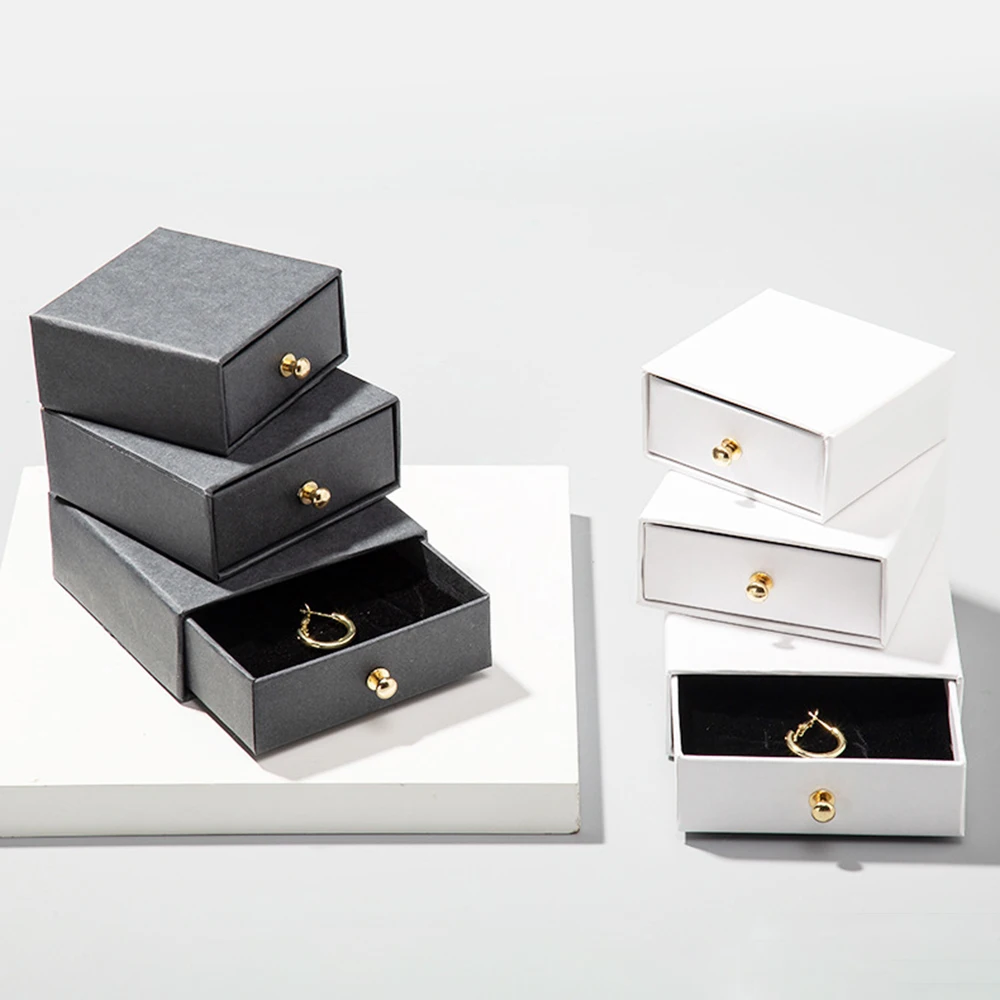 Cajón de papel grueso para joyería, caja de almacenamiento de joyería hecha a mano, para tarjeta, collar, anillo, regalo de boda, 1 unidad