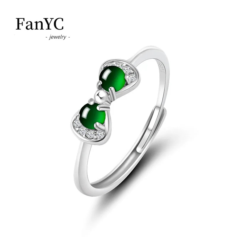 

Myanmar A-goods Jadeite Bow Ring S925 Silver Inlaid Fashion High-grade Ice Jade Hand Jewellery Ladies Gift