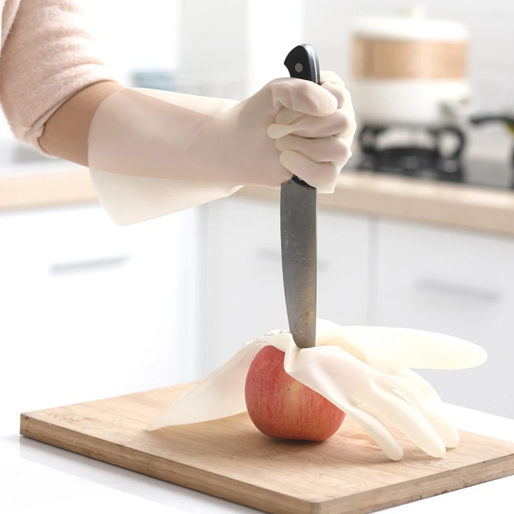 

2Pair Waterproof Rubber Cleaning Gloves Soft Smooth Kitchen Dishwashing Mitts S M Dishwashing Gloves Kitchen Cleaning Mitts