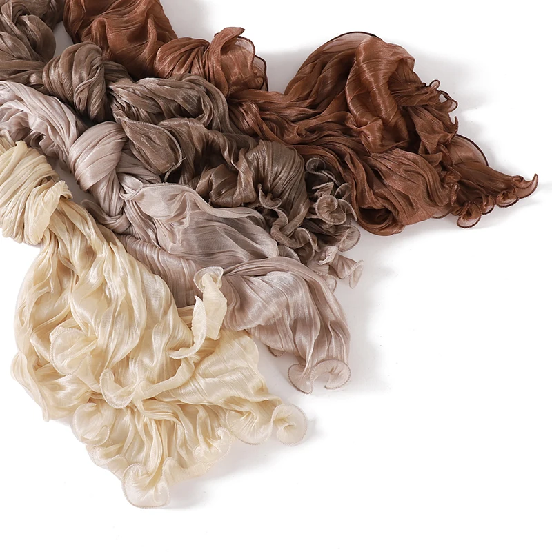 Wellige Hijabs für Frauen in Unifarben, Leichte Knitterfreie Schals, Weiche Dehnbare Kopftücher, Atmungsaktive Damen-Turbane – Detail 7