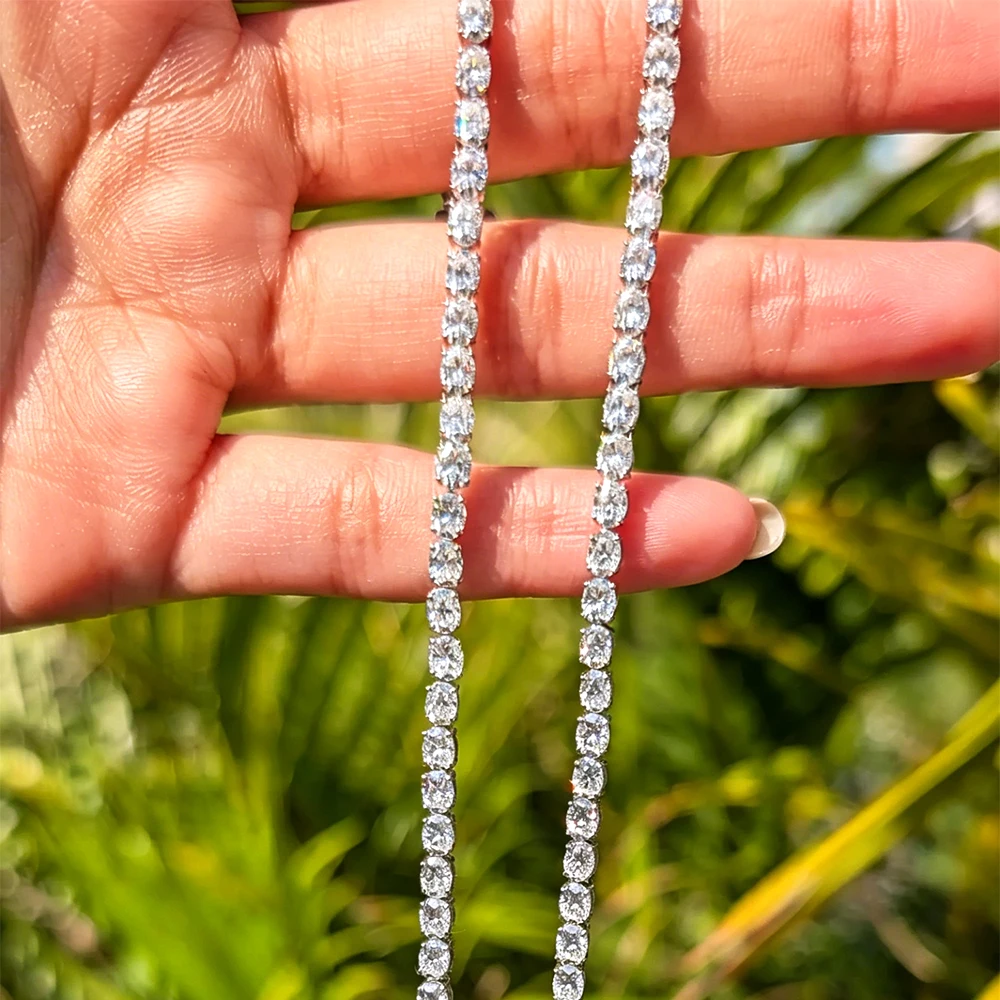 BXINY East West Oval Cut Moissanite Tennis Necklace S925 Silver 0.3-1.5CT Diamond Choker for Women Men Wedding Gift Fine Jewelry - view 3