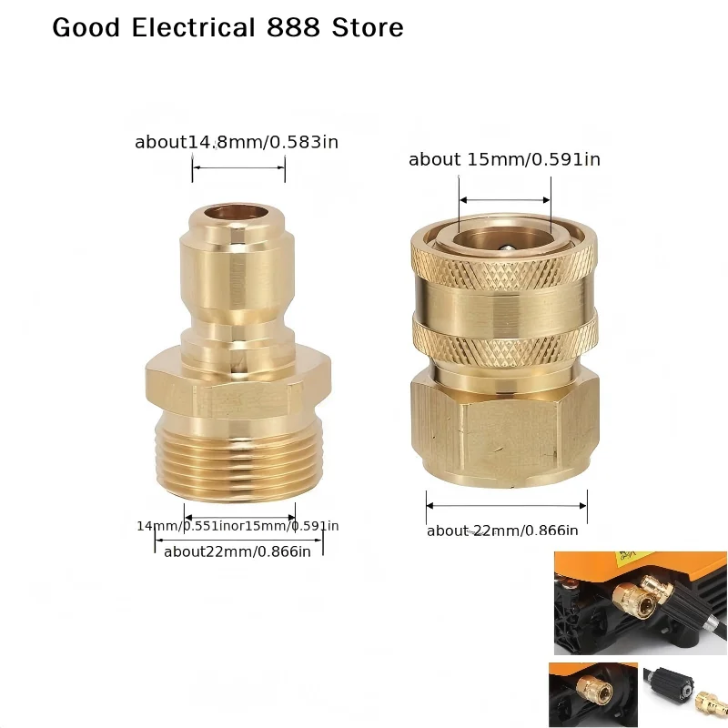 【G】Pressure Washer Quick Connect Fitting M22 1/4 Inch Pressure Washer Hose  Adapter Brass Washer Quick Release Connector