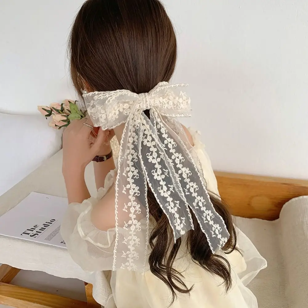 

Fashion French Style Lace Embroidery Hair Clip Large Temperament Lace Bow Hair Clip Princess Sweet Women Hairpin Headdress