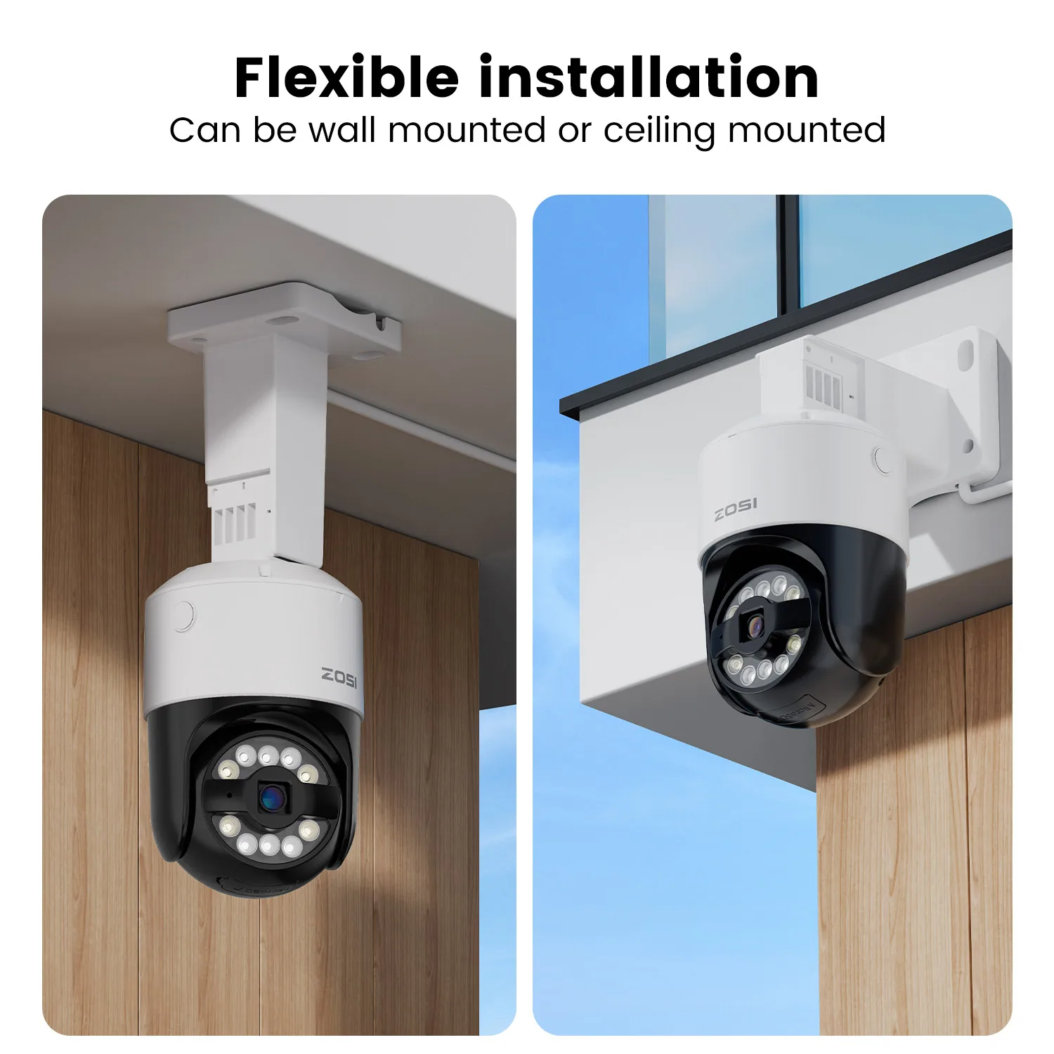 ZOSI-Caméra de surveillance extérieure PTZ IP PoE HD 8MP/2PK/4PK (C296), dispositif de sécurité sans fil, avec détection de véhicule humain et vision nocturne (4K)