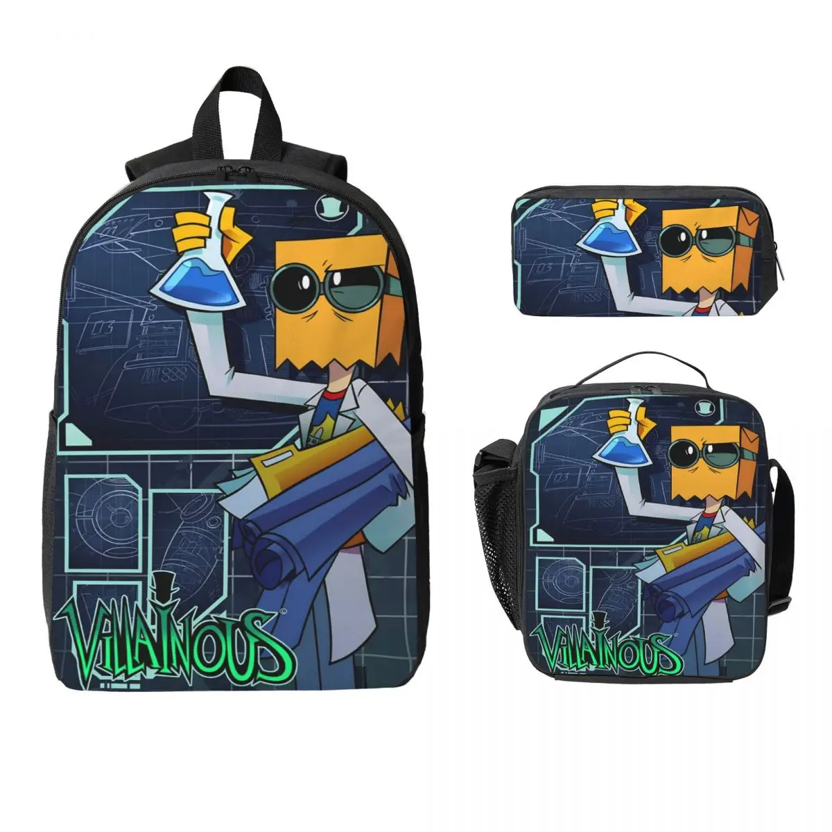 Villainous Comdy Backpack Lunch Box Pencil Boxes for Boys Girls Backpacks Large Capacity School bag Bookbag Set