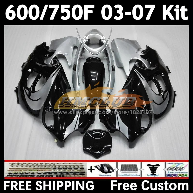 Black Silvery Body For SUZUKI KATANA GSXF 750 600 GSXF750 2003 2004 2005 2006 2007 25No.0 GSX600F GSXF600 03 04 05 06 07 Fairing