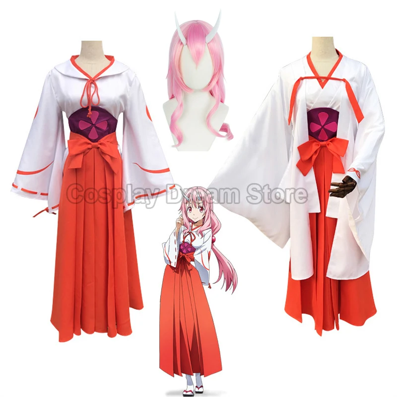 That Time I Got Reincarnated As A Slime TenSura Ogres Shuna Cosplay Japanese Miko Cosplay Costume Full Set Dresses Wig