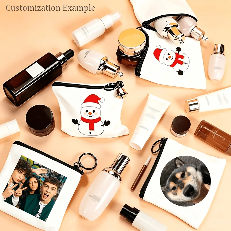Large-Capacity Canvas Pencil Case Personalized Text & Images Zippered Storage Makeup Bag Student Stationery Blank Design