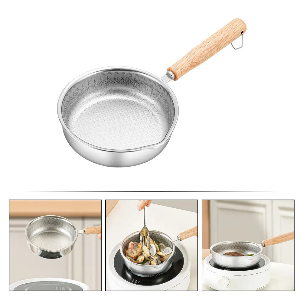 

Stainless Steel Frying Pan Nonstick Honeycomb Coating Egg Pan Suitable Eggs Steaks Cooking Pans Flat Bottom Wood Handle Oil