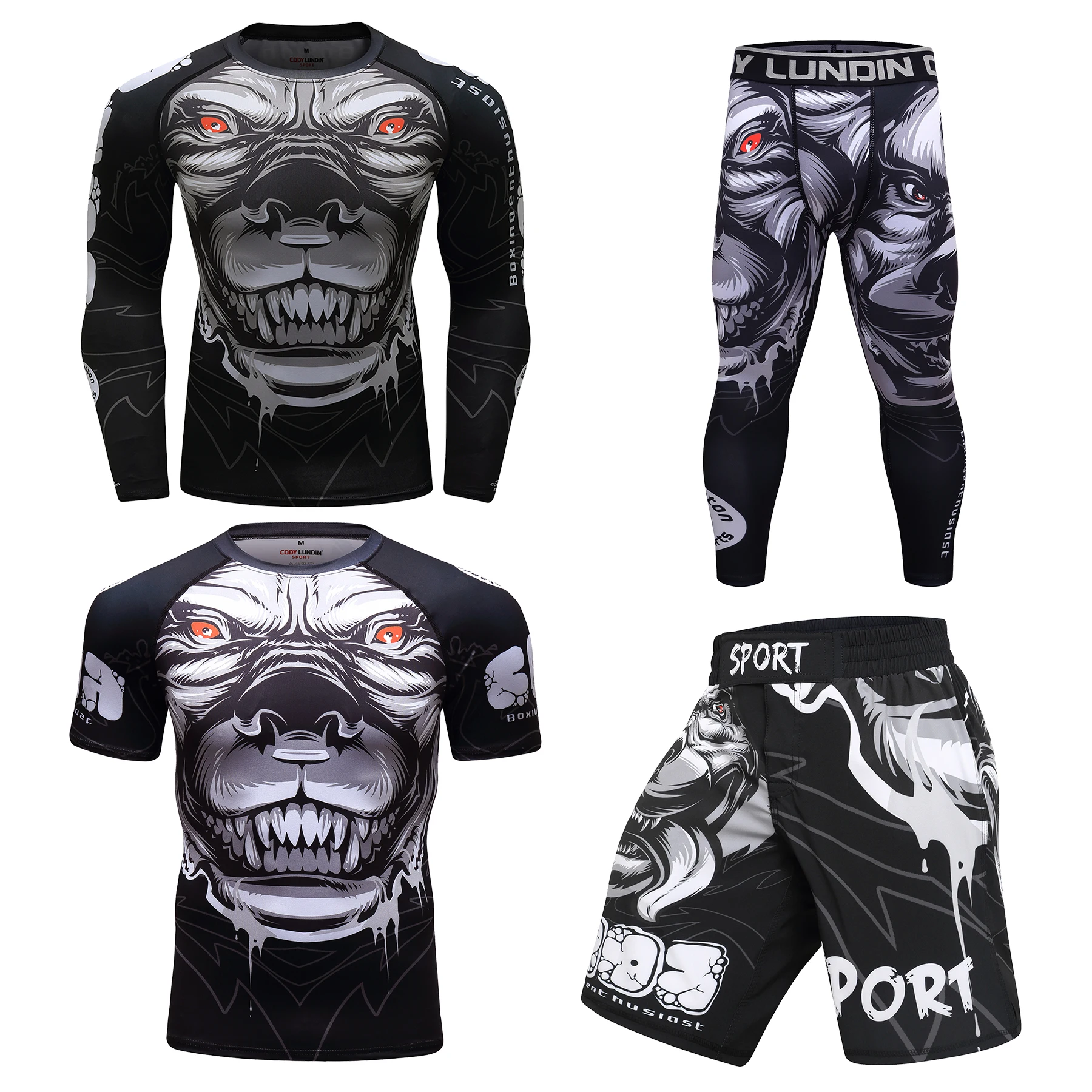 Men Sport MMA Rashguard Jiu Jitsu T-shirts Jerseys+Pants Fitness T Shirt BJJ Boxing Set Gym Fightwear 3d Printing Sportswear