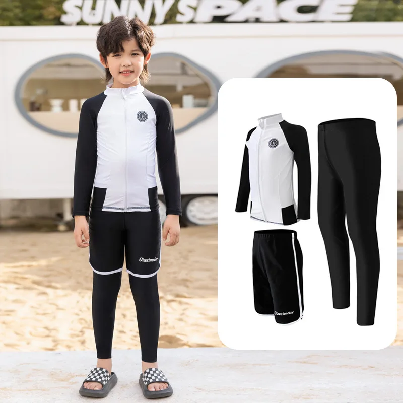 Kids wimsuit 3 Piece Long Sleeve Rashguard Shirt Bathing Shorts Leggings Swimwear Sun UV Protection Rash Guards Full Body