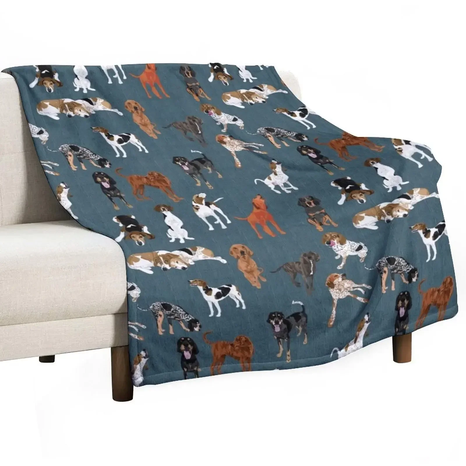 Coonhounds on Dark Teal Throw Blanket Sofa Throw Blankets For Baby Blankets