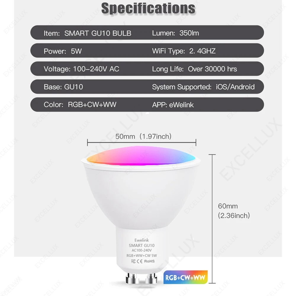 ZigBee GU10 WiFi Smart LED lampadine RGB W + C 5W lampade dimmerabili EWelink Control lampadina Spot funziona con Alexa Google Alice