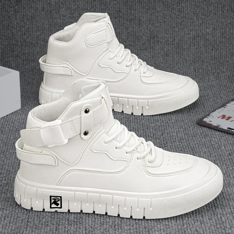 High-quality Men's Shoes High-top Comfort Casual Shoes Breathable Platform Sneakers Trendy All-match Student Walking White Shoes