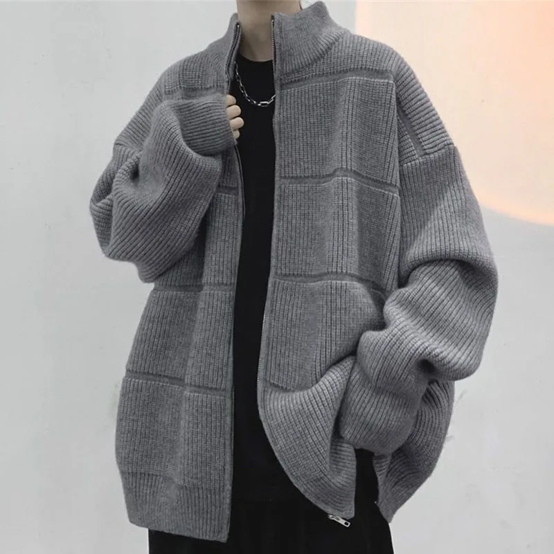 Winter Men Loose Zipper Cardigan Sweater Handsome Fashion Korean Casual Warm Sweater 2023 Male Thicken Knit Sweater Coat