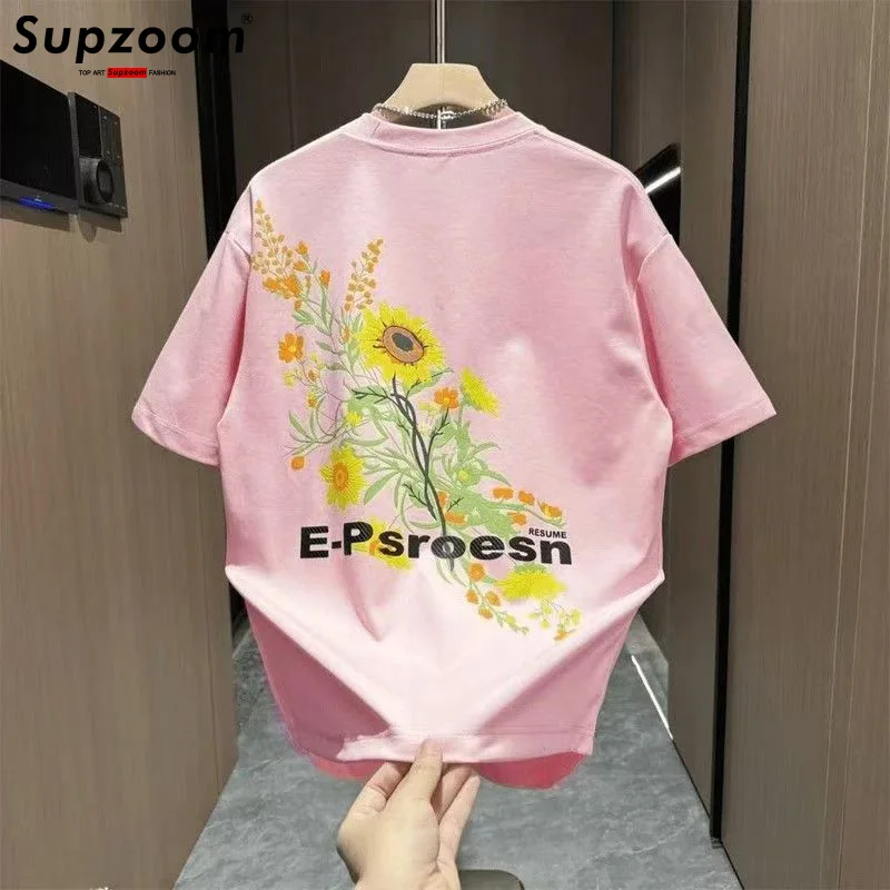 Supzoom New Arrival Summer Top Fashion Neutral Artistic Texture Sunflower Embroidery O-neck Casual Heavy Cotton Loose Men Tshirt