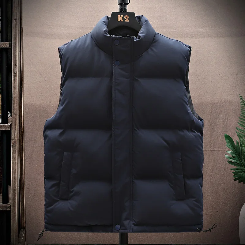 Autumn Winter Men's Warm Sleeveless Coat Stand Collar Windproof Male Fashion Waistcoat Solid Color Simple Style Streetwear