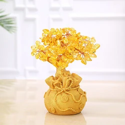 Lucky Tree Wealth Yellow Crystal Tree Natural Money Tree Ornaments Bonsai Style Wealth Luck Feng Shui Ornaments Craft