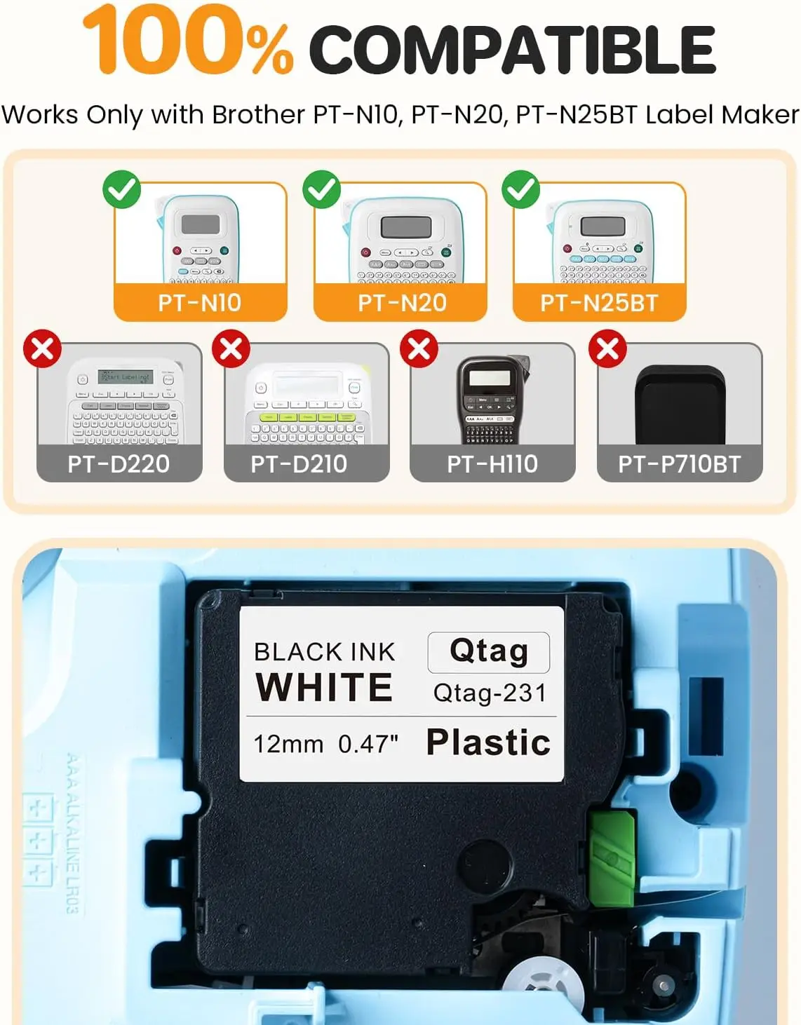 6 Pack 12mm 0.47 Inch Multi-Color Label Tape Replacement for Brother Btag-231 131, Compatible with Brother P Touch PT-N10