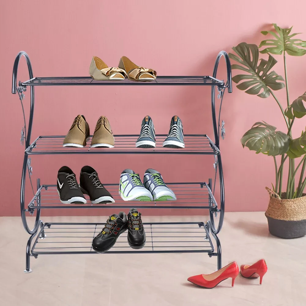

4-Tier Rustic Shoe Organizer Shelf, Metal Shoe Rack for Outdoor Storage
