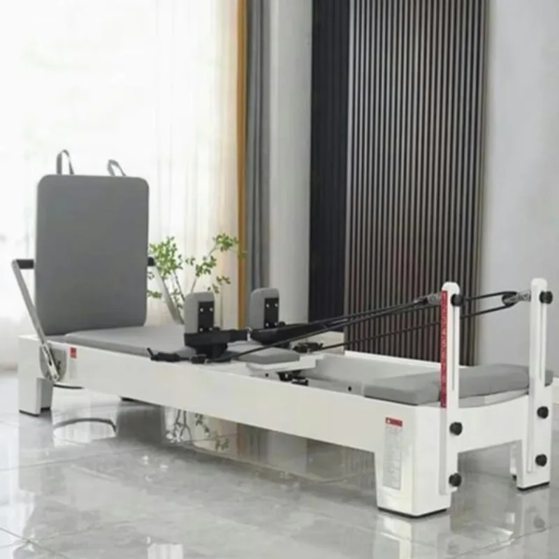 YTYIN Białe Dębowe Urządzenie do Pilates Reformer, Profesjonalne Urządzenie do Ćwiczeń w Studio do Komercyjnego Treningu Pilates i Fitnessu