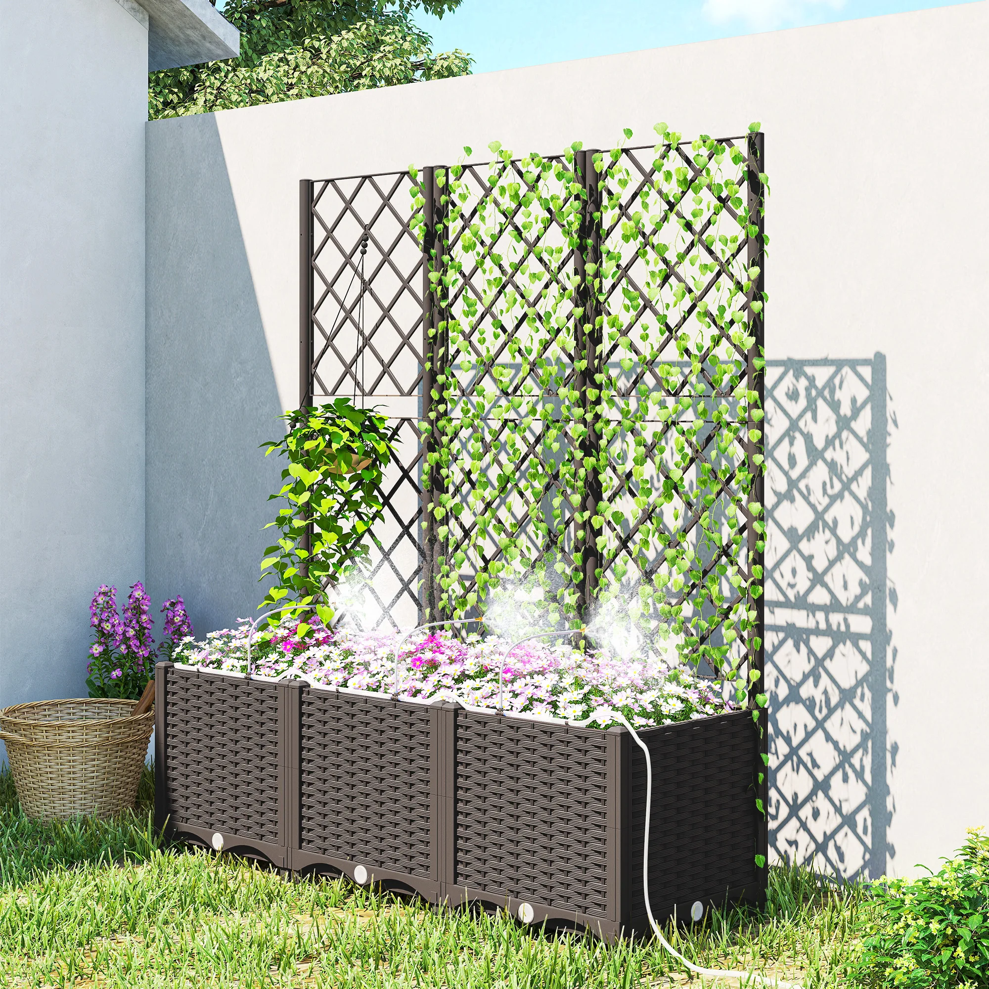 3-Piece Set of Self-Watering Flower Pots with Stand, Self-Watering Kit