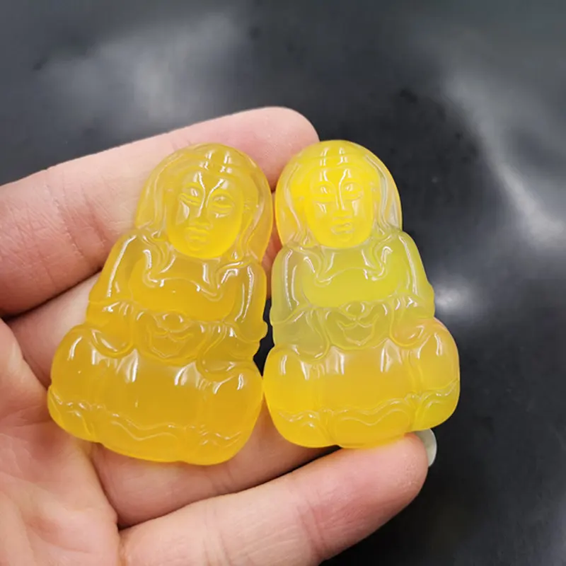 Large , Men'S Yellow Agate Guanyin Charm, Jade Pendant