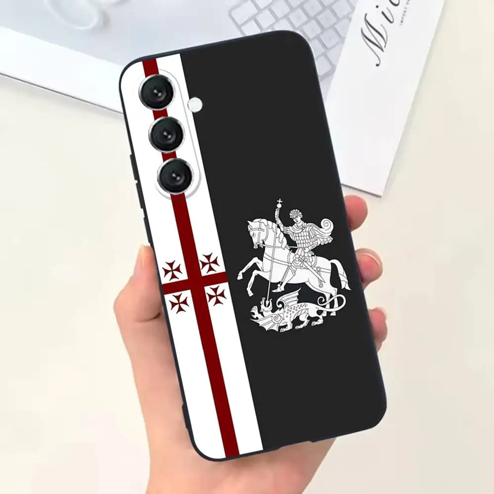 جورجيا العلم حالة الهاتف لسامسونج غالاكسي A73,31,32,72,41,53,52,71,22,5G,Note,J7,8,9 غطاء أسود ناعم