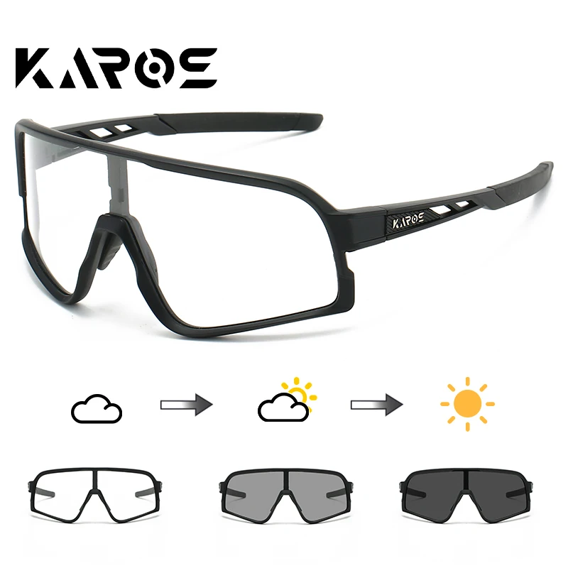 KAROS Fashion Ultralight Photochromic Cycling Glasses Men Road Bike Sunglasses MTB Women Windproof UV400 Bicycle Running Glasses