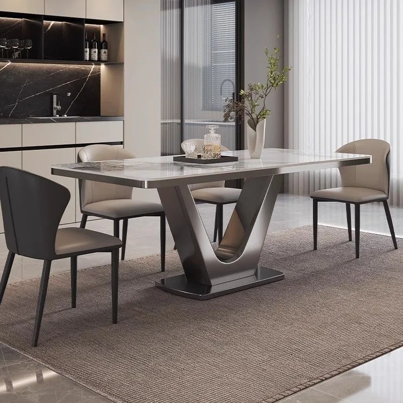Living room small apartment rock slab dining table dining chair modern simple rectangular dining room table