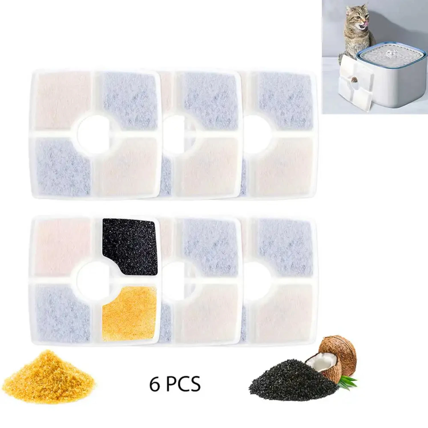 4/6/8/12pcs Square Cat Water Fountain Replacement Filters, Triple Filtration System Cat Water Dispenser Filter Dog feeder Dog