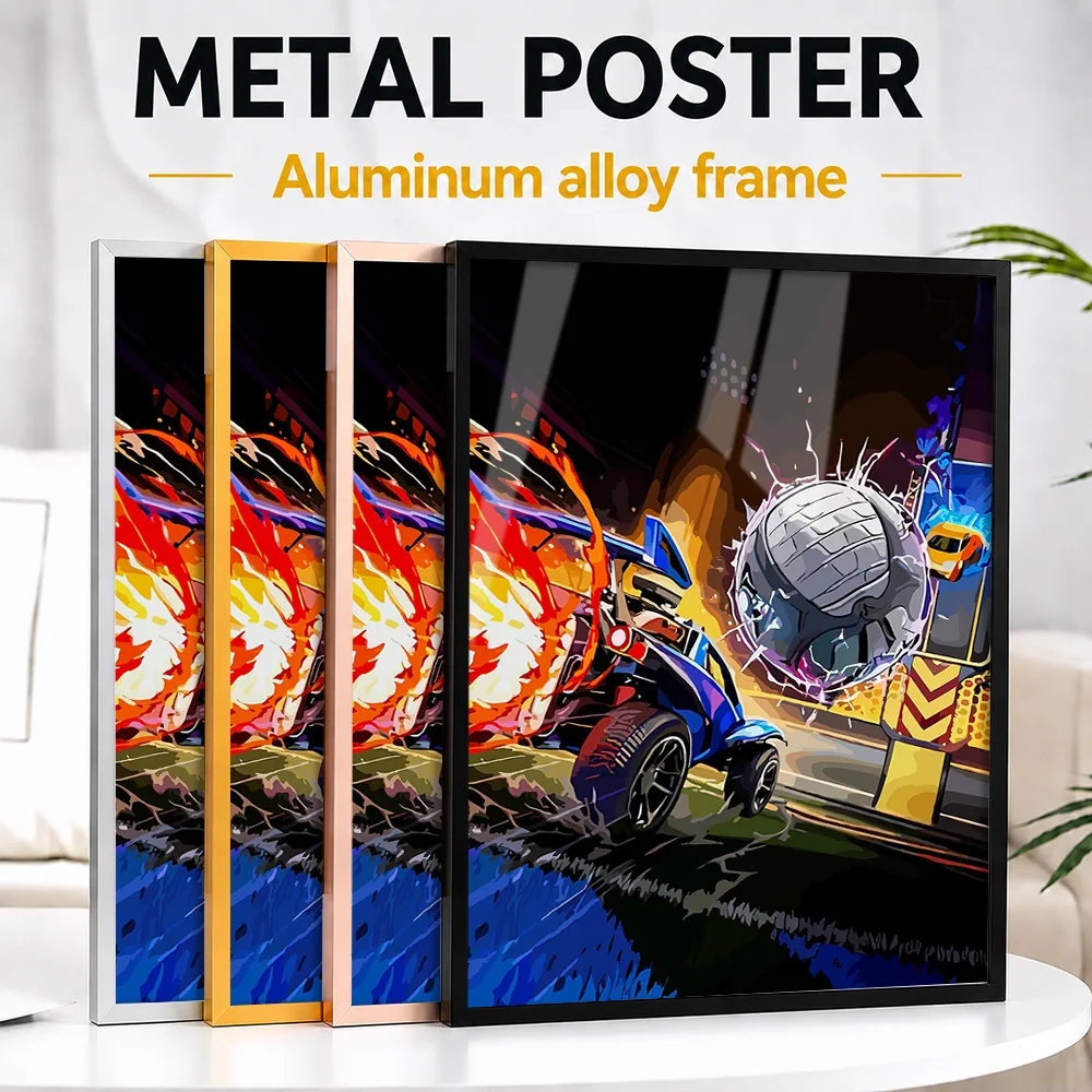 Rocket League Action Scene Framed Metal Poster Personalized Hero Tribute Wall Art Designed For Players To Display In Game Room