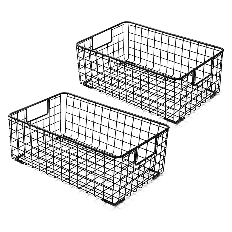 Best 2Pcs Wire Storage Baskets With Handles, Metal Organizer Basket Bins For Home, Office, Nursery, Laundry Shelves Organizer